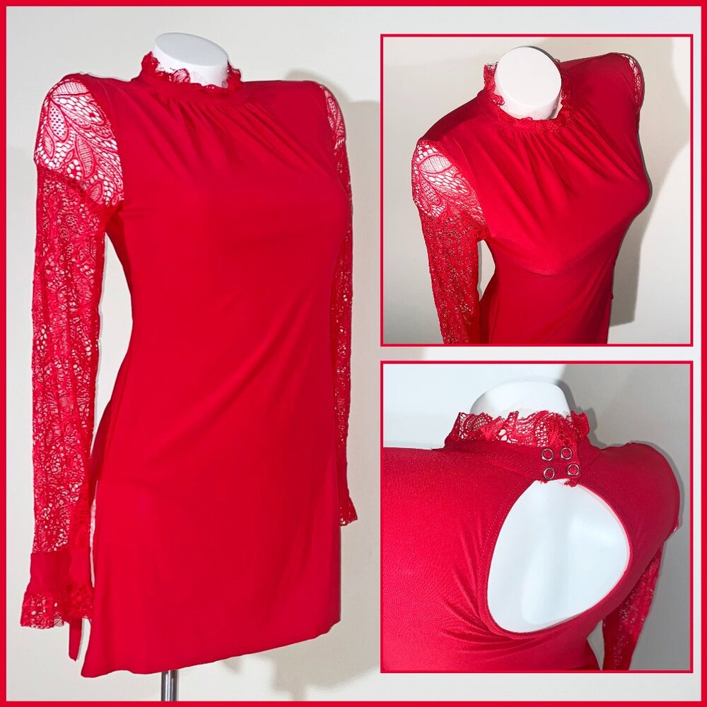 STUNNING PRE-LOVED BALERA SA RED DANCE COSTUME / DRESS WITH PRETTY LACE DETAIL